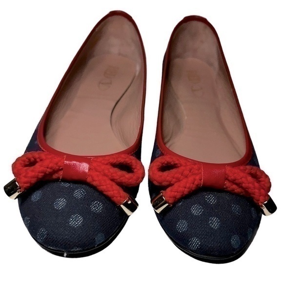 Red Valentino Women's Size 39 8 Blue Red Polka Dot Slip On Bow Ballet Flats - Picture 1 of 8